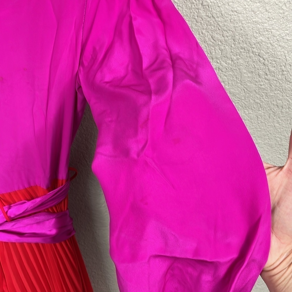 DELFI Collective Camille Dress Pink Red Long Sleeve Pleated Midi Sz XS - Picture 13 of 16